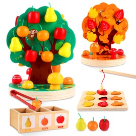 INIFEIDALA Montessori Toys for 3 4 5 6 Year Old - Wooden Sensory Toy for Toddlers - Shape Sorting Puzzle for Fine Motor Skills - Apple Picking Magnetic Tree Toy,Hand-Eye Coordination,Color Recognition