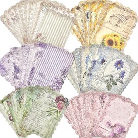 60 Sheets Lace Edged Scrapbook Stationery Paper Assorted Set with flower elements for creative journaling, junk journaling, bullet journaling, scrapbooking supplies(5.5X3.9 inch)