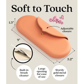 Embla Makeup Brush Holder Travel Cosmetic Case Pouch, Soft Silicone Cosmetic Bag Make Up Brushes Holder with Secure Snap Closure, Travel Makeup Brush Case, Peach