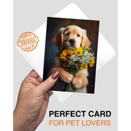 Golden Retriever with Flowers All Occasions Greeting Card - Dog with Flowers from Unique Dogs Party Delights Collection - Large 5x7 Inch - Blank Inside with White Envelope