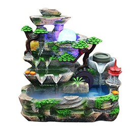 Gdrasuya10 Waterfall Rockery Water Fountain Desktop, Indoor Water Fountain with LED Lights Color Changing for Home and Office