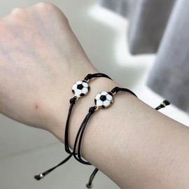 Niaspi Football Bracelets Set for Women Girls Men Cute Couples Soccer Matching His and Her Bracelets Adjustable Charm Black Woven Cord Bracelet Lovely Friendship Accessories Jewelry BFF Cards