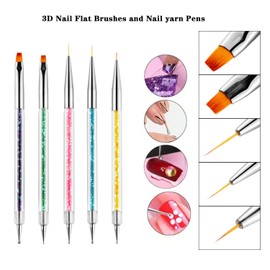 MAGIC ARMOR 5pcs Double Ended Nail Art Brushes Set Nail dotting tools Professional gel nail brush 3D Nail Art Point Drill Drawing Brush Pen Manicure Care Tool for DIY Nail Art Designs Nail Art pen