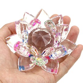 (4 Inch/ 100MM Rainbow) - OwnMy Sparkle Crystal Lotus Flower Hue Reflection Feng Shui Home Decor with Gift Box (4 Inch/ 100MM Rainbow)