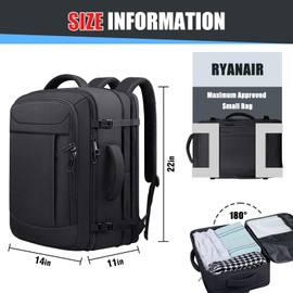 JARWAM 55L Extra Large Travel Backpack, Expandable 50L - 60L Carry On Backpack, Travel Luggage Suitcase Anti-Theft TSA Flight Laptop Bag, Sturdy 18.4 Inch XXXL Daypack Weekender Gifts for Men, Black