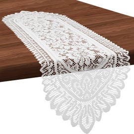 1 Pcs Doilies for Tables Dresser Scarf for Bedrooms Furniture White Lace Table Runner Crochet Cotton Desk Runner Dresser Cover Top 45" X 13.38" Vintage Lace Cloth for End