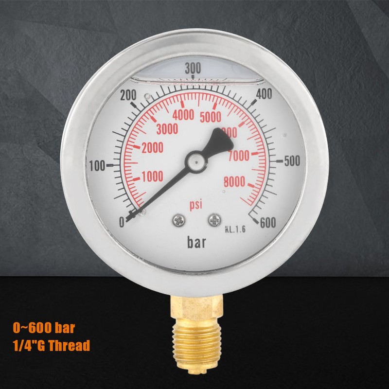 Pressure Gauge 0-600Bar G 1/4 Inch 63 mm Dial Hydraulic