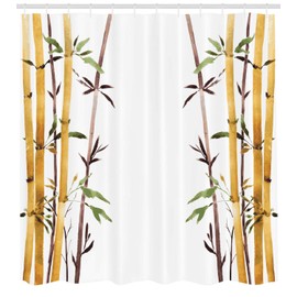 ABAKUHAUS Bamboo Shower Curtain, Bamboo Grove Calm Your Mind Slow down Relax Hand Drawn Style Artwork, Cloth Fabric Bathroom Decor Set with Hooks, 86 Inches Extra Long, Cream Brown White