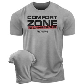 Comfort Zone is Dangerous Inspirational Workout Lifting Tshirt for Men (LG, Comfort Zone Grey)