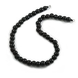 Avalaya 15mm/Unisex/Men/Women Black Round Wood Beaded Necklace - 66cm L