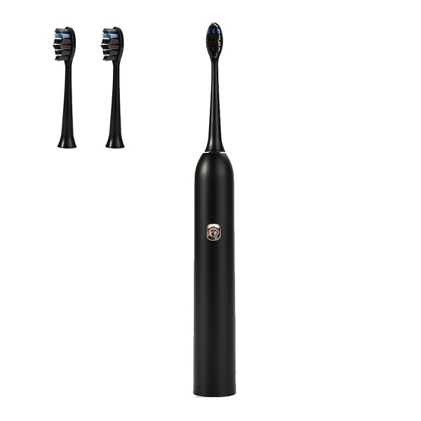 COOSKIN Cepillo de dientes eléctrico sónico recargable, 5 modos con temporizador integrado de 2 minutos, 2 cabezales de cepillo de cerdas suaves, blanqueamiento limpio 4 horas de carga durante 60 días de uso (negro)