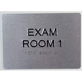 BUILDINGSIGNS.COM EXAM Room 1 Sign with Tactile Text and Braille Sign -(Aluminium, Brush Silver,Size 5X7) The Sensation line