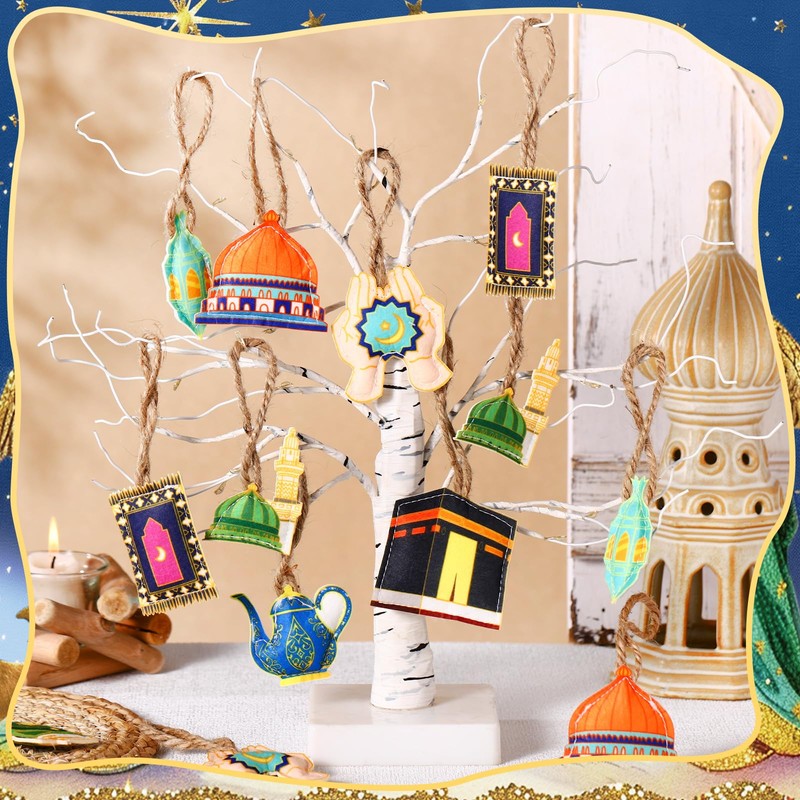 HunnmingRe 24 Pcs Ramadan Tree Ornaments Felt Eid Mubarak Decorations