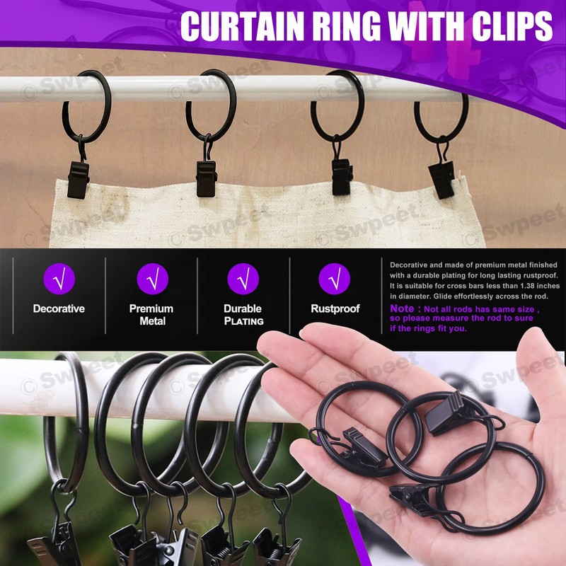 Swpeet 22Pcs Photography Backdrop Support Kit, 10Pcs Curtain Rings with