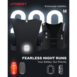 UTOBEST Running Vest for Women Men, Reflective Hydration Vest, 5L Phone Holder with Adjustable with LED Safety Light Black (L)