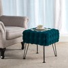 Warmaxx Teal Square Faux Fur Bubble Ottoman Soft Fuzzy Entryway