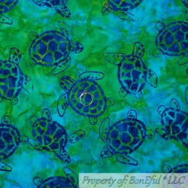 Signature BonEful Fabric FQ Cotton Quilt Green Blue Tone Aqua Water Ocean Sea Turtle Batik
