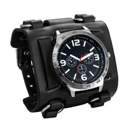 JewelryWe Mens Wirst Watch Hip-hop Gothic Punk 3 Eyes Quartz Watch Wide Genuine Leather Cuff Wirstwatch Black Brown