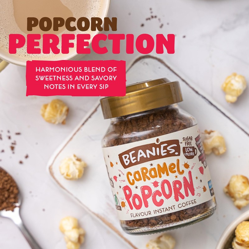 Beanies Caramel Popcorn Flavour Instant Coffee 50g, 6 Pack