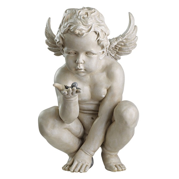 Design Toscano Life's Mysteries Cherub Garden Statue, 15 Inch, Polyresin, Antique Stone