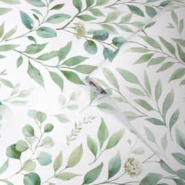 GaliGali Peel and Stick Wallpaper Floral Boho Eucalyptus Leaf Renter Friendly Removable Wallpaper Peel and Stick Contact Paper Self-Adhesive for Bathroom Home Decor 17.3"x118", No.93600-1-3