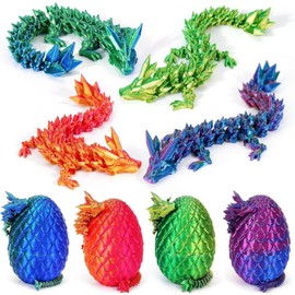 4PCS 3D Printed Dragon - Dragon Eggs with Inside -, Mini Easter Eggs Fidget Toy 3D Articulated Crystal Eggs Mystery Egg Home Office Decor Executive Desk(4 PCS- Style A)