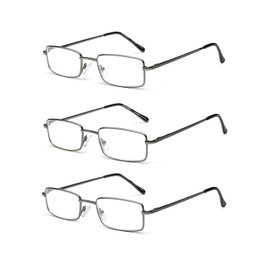 OKH 3 Pack Stainless Reading Glasses, Metal Frame Blue Light Blocking UV Protection Readers for Men