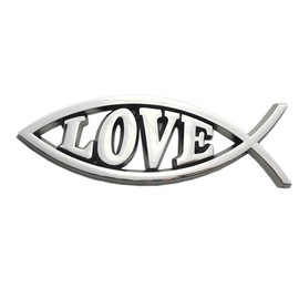 OnlyYou.X Love Fish Emblem Fish Love Badge Christian Fish Symbol Decal Fish Love Sticker Fish Decal for Universal Car and Motocycle 1 Piece ABS Silver