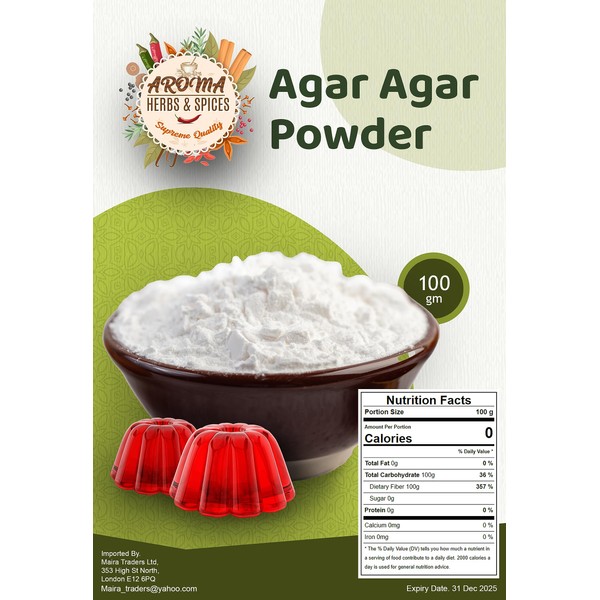 Agar Agar 100g Premium Quality Powder Vegan Gelatine| European | Suitable for Vegan's & Vegetarian's | Non GMO | Gluten Free