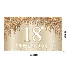 Happy 18th Birthday Banner Backdrop Decorations for Girls, Gold White Sweet 18 Birthday Sign Party Supplies, Eighteen Year Old Birthday Photo Booth Background Poster(72.8 x 43.3 Inch)