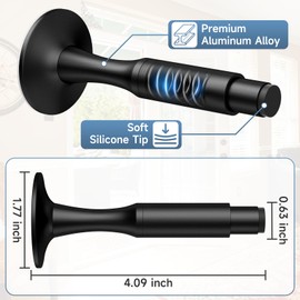 Modern Door Stopper for Bottom of Door, 4.09" Aluminum Decorative Matte Black Baseboard Door Stop with Silent Silicone Tip, Screw & Adhesive Mount for Wall