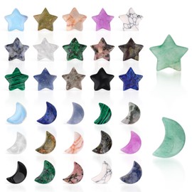 XIHIRCD 32pcs Worry Stone, 0.8in Star and Moon Shaped Crystals Gemstones Pocket Palm Crystal Stones Gifts for Meditation Balancing DIY Teacher Christmas Mother's Day