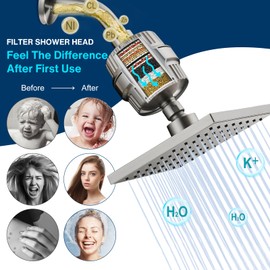 Cobbe High Pressure Filtered Shower Head Combo, Rain Shower Head with 20 Stage Shower Head Filter for Hard Water - Adjustable Replacement Remove Chlorine and Harmful Substances, Brushed Nickel