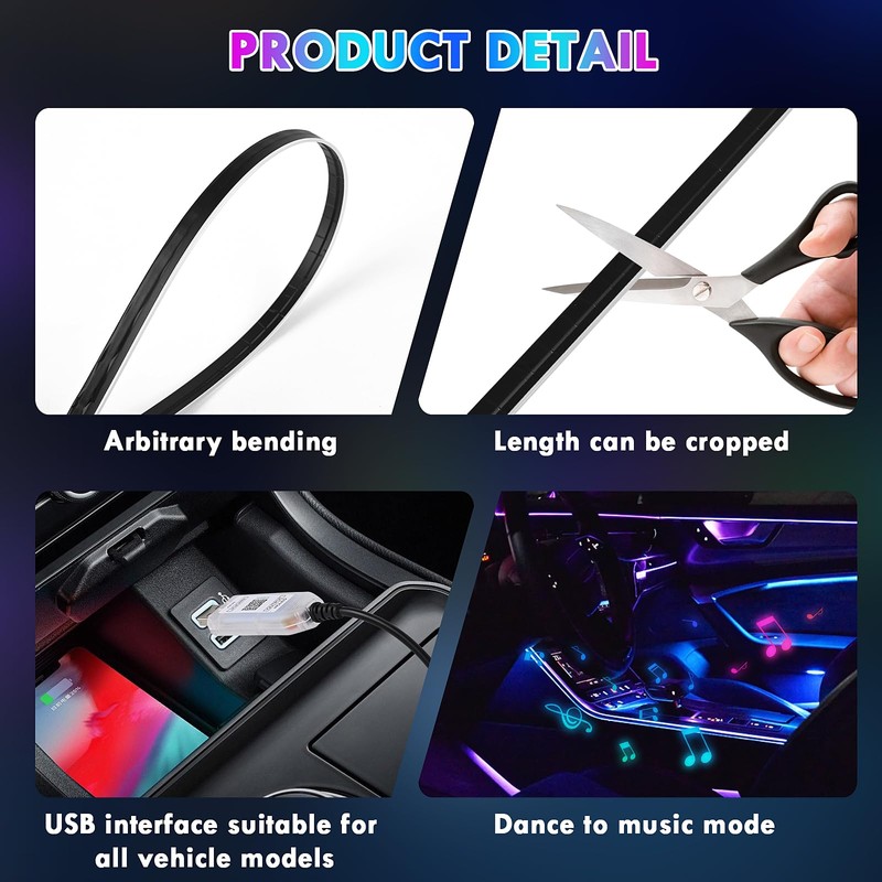 Weinsamkeit LED Interior Lighting, Acrylic Car RGB Ambient Lighting Strip