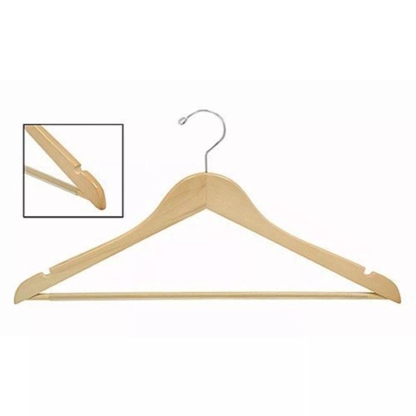 Only Hangers Natural 17" Flat Wooden Suit Hanger w/ Non