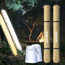 SELORSS Inflatable Camping Lighting 33.86 Inches / 86 cm Foldable Outask Telescopic Lamp, Portable Outdoor 2000 mAh LED Light Waterproof with Dimmable Bright for Camping, Hiking - Pack of 2 Khaki