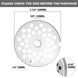 BOLEXINO #12 Stainless Steel 1/4" Meat Grinder Plate, Heavy Duty 6mm Medium Plate for Coarse Sausages