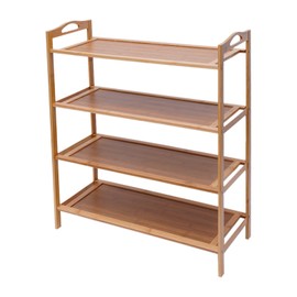 YINZINR 4-Tier Bamboo Shoe Rack, Brown, 18"W x 18"L x 4"H