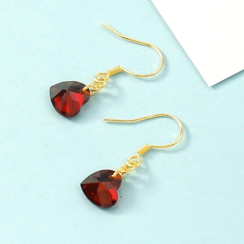 Magicbax 18K Gold Love Red Heart Cubic Zirconia Dangle Drop