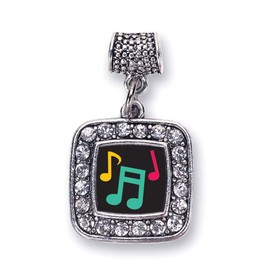 Inspired Silver - Musical Notes - Silver Memory Charm for Women - Square Charm Jewelry Gift with Cubic Zirconia - Women's Charm for Bracelets