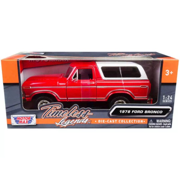 MOTORMAX 1978 Ford Bronco Custom Red and White "Timeless Legends