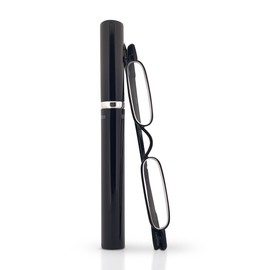 MicroVision Optical Original Mini Reader Reading Glasses With Tube Case, Durable Stainless Steel Frame For Women and Men Lightweight & Pocket-Sized Eyeglasses as Seen on Oprah Black, +1.00