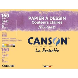 Canson 2789-ASS Pouch 12 Sheets of Drawing Paper 160 g/24 x 32 cm Assorted Pastel Colours