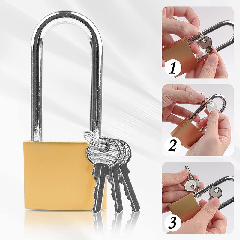 Key Locks, Shackle Length 2.63in, Long Shackle Padlocks with Keys,