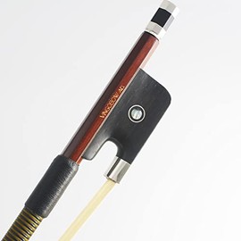 Full 1/2 Size 68.5cm Natural White Horse Hair Upright French Bass Bow VINGOBOW 310BF Colorful Shell Straight for Advanced Player Strong and Great Bounce Pernambuco Performance Warm Clear Tone