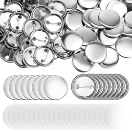 200 Sets Blank Button Making Supplies 37mm/ 1.46 inch Metal Round Badge Button Pin Parts Kit Metal Shells Metal Back Cover and Clear Film DIY Button Making Kit for Button Maker Machine