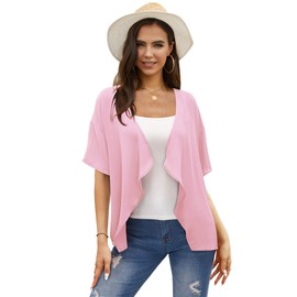 STYLEWORD Kimono Cardigans for Women Lightweight Summer Short Sleeve Kimonos Beach Swimsuit Coverup 2024(Light Pink,XL)