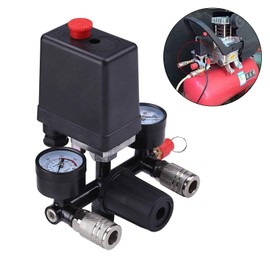 Pressure Regulator 230 V with Pressure Switch with 2 Measuring Indicators, Air Compressor Control Valve External Thread 1/2 Inch, Compressor Switch Pressure Switch 0-12 Bar Pressure Regulator