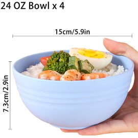 MaoMaoCha Unbreakable Cereal Bowls 24 OZ Reusable Wheat Straw Bowl Set of 4, Microwave & Dishwasher Safe, BPA Free Dinner Bowls for Rice Noodle Snack Salad Fruit, Lightweight Soup Bowls