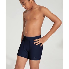LEAO Youth Boys' Swim Jammers Solid Swimsuit Square Leg Swimming Shorts UPF 50+ Sun Pretection Quick Dry Navy L